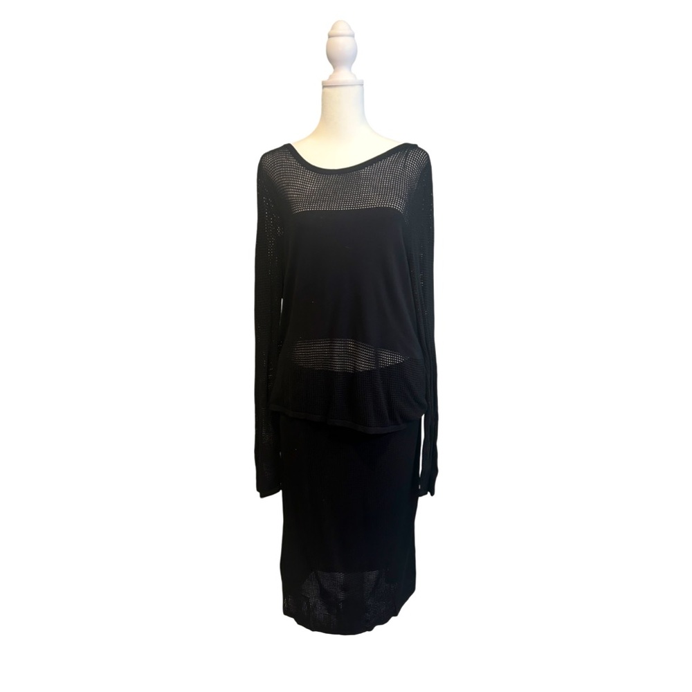 INC 2 piece black netted top and skirt